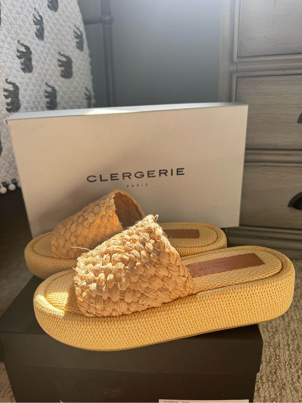 Robert Clergerie Yellow Woven Platform Slide Sandals
